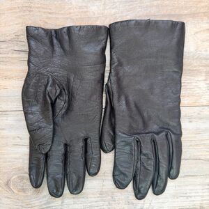 Fownes Black Genuine Leather Gloves 7 1/2 Cashmere Lined Vintage Winter Dress